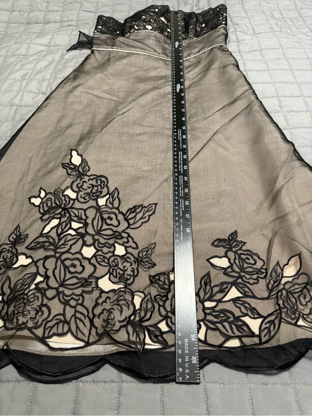 White House Black Market Black Strapless Floral Overlay Chiffon Dress Size 4